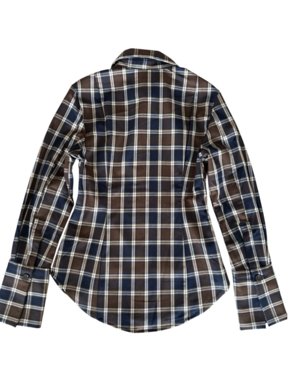 TOTEME Kimono Sleeve Poplin Shirt Tailored Plaid Brown Navy Check EU 42 NWOT - Picture 9 of 13